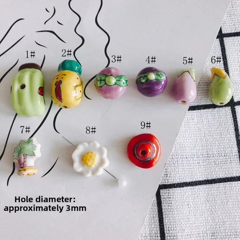 Handgemalte Keramikperlen Für DIY Schmuckzubehör Cartoon Obst Gemüse Formen Anhänger Für Armband Halskette Basteln