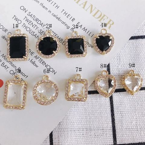 DIY Κράμα Γαλβανισμένο Γεωμετρικά Στρας Μενταγιόν Καρδιά Στρογγυλό Τετράγωνο Charms Για Σκουλαρίκια Κολιέ Κατασκευή Κοσμημάτων Υλικά