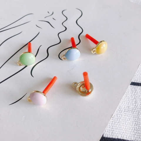 DIY Alloy Round Enamel Pendants For Jewelry Making Minimalist Colorful Geometry Material With 925 Silver Earring Post