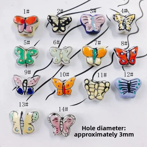 Hand Painted Butterfly Ceramic Beads For Jewelry Making DIY Colorful Underglaze Glazed Porcelain Loose Beads Handmade Accessory