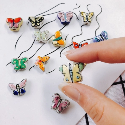 Hand Painted Butterfly Ceramic Beads For Jewelry Making DIY Colorful Underglaze Glazed Porcelain Loose Beads Handmade Accessory