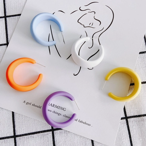 Resin Matte C-Shape Hoop Earring Findings Geometric Colorful Jewelry Parts For DIY Handmade Earring Making Accessories