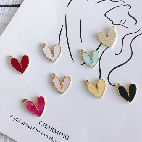 Heart Shape Shell DIY Pendants Gold Plated Alloy Frame Enamel Charms For Jewelry Making Earring Necklace Bracelet Accessories