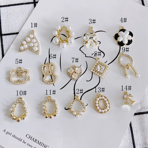 Gold Plated Alloy Artificial Pearl Rhinestone Pendants Aesthetic Rabbit Flower Fish Tail Charms For DIY Jewelry Making Accessories