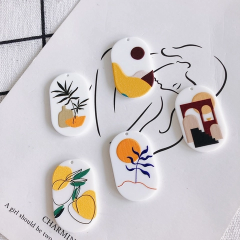 Artistic Acrylic Pendants DIY Jewelry Making Supplies Vintage Portrait Rabbit Floral Landscape Printed Oval Round Charms For Earrings Necklace