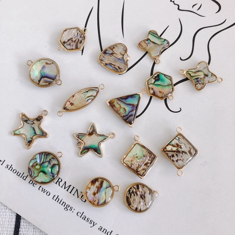 Irisierender Abalone Muschel Geometrischer Anhänger Legierung Vergoldet Charme Für DIY Schmuckherstellung Halskette Ohrringe