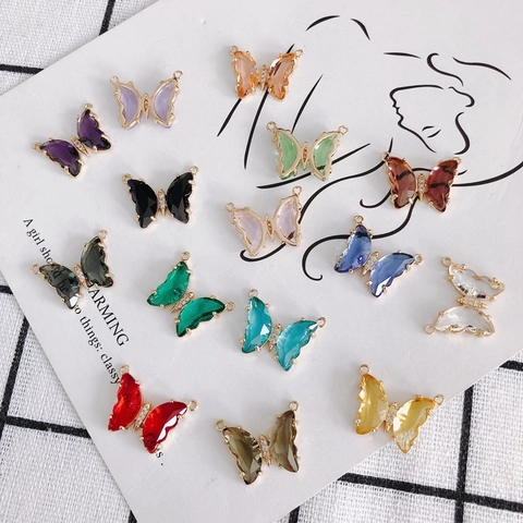 Glass Butterfly Pendants Alloy Rhinestone Inlaid Jewelry Making Connectors For DIY Earrings Bracelets Necklaces Double Loop Accessories