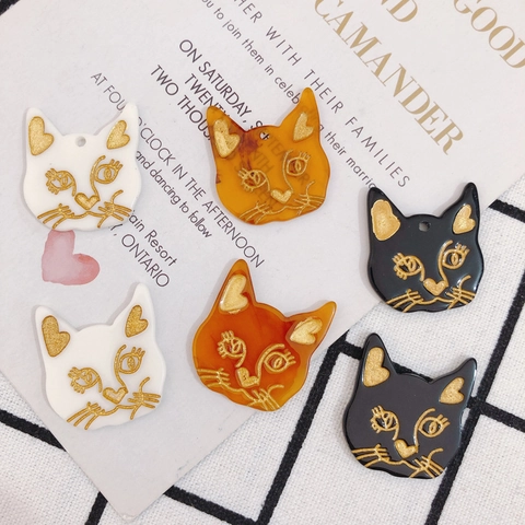 DIY Jewelry Making Resin Cat Head Pendants Cartoon Animal Charms With Gold Engraving Heart Details For Necklace Accessories