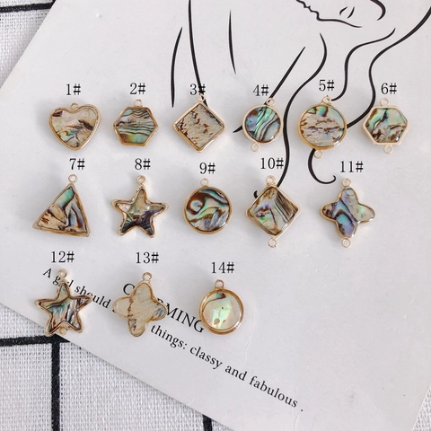 Irisierender Abalone Muschel Geometrischer Anhänger Legierung Vergoldet Charme Für DIY Schmuckherstellung Halskette Ohrringe