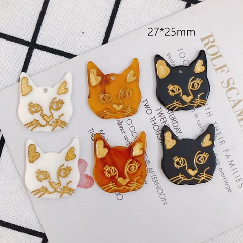 DIY Jewelry Making Resin Cat Head Pendants Cartoon Animal Charms With Gold Engraving Heart Details For Necklace Accessories