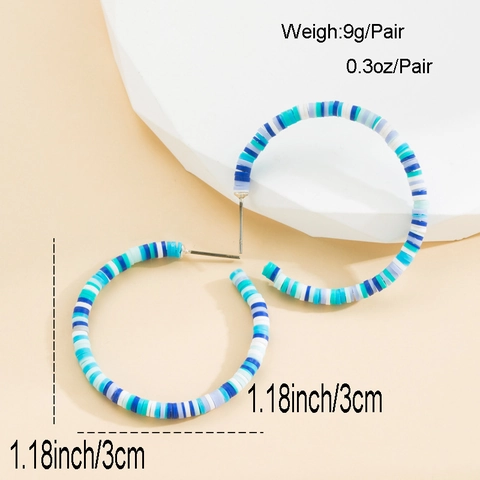 Bohemian Handmade Polymer Clay Heishi Bead Hoop Earrings For Women C-Shaped Multicolor Geometric Color Block Beach Jewelry