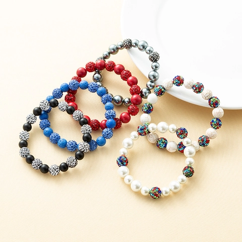 Bohemian Perlenarmband Für Damen Künstliche Perle Vulkangestein Synthetischer Stein Strass Ball Stretch Armband Ethno Schmuck Geschenk