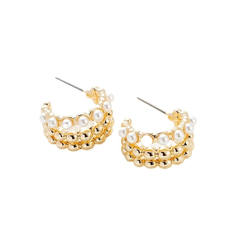 Französisch Vintage Gold Plated Legierung Künstliche Perle Ohrringe Zirkonia Eingelegt Herz Geometrische C-Förmige Schmuck Geschenk Damen