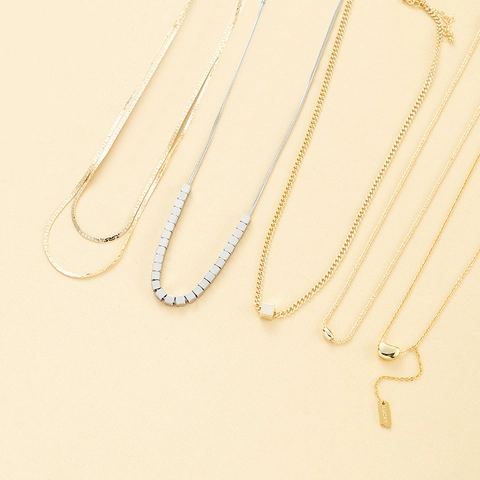 Collana Minimalista in Rame Placcato Oro 14K per Donna Catena a Serpente a Doppio Strato Pendente Geometrico Gioielli