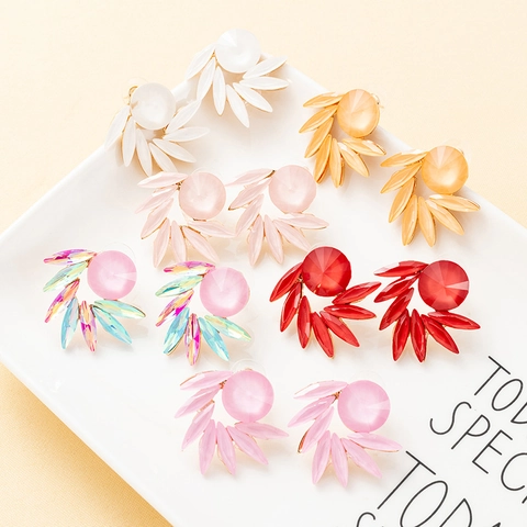 Mode Legierung Kupfer Strass Blume Ohrstecker Für Damen Harz Bunte Edelstein Fächerform Statement Schmuck