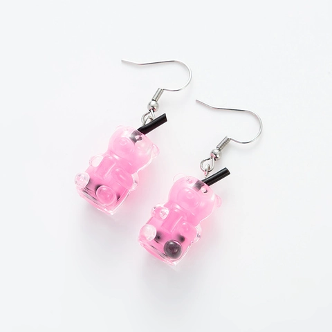 Creative Bear Drink Bottle Resin Earrings For Women Cute Milk Tea Cup Dangle Hook Earrings Fashion Jewelry Accessories