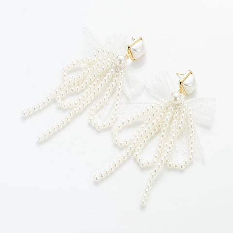 Elegant Artificial Pearl Tassel Drop Earrings For Women With 925 Sterling Silver Post Rhinestone Bowknot Flower Wedding Jewelry