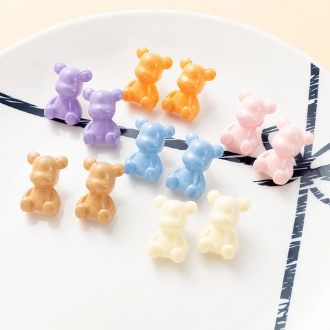 Cute Cartoon Resin Bear Stud Earrings For Women Girls Colorful Animal Shaped Polished Jewelry Gift
