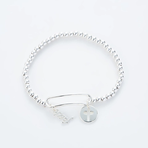 Pulsera de Cuentas con Cruz para Mujer Hombre Aleación Perla Artificial Ojo Turco Faith Dije Joyería Religiosa Moda Elástica Regalo