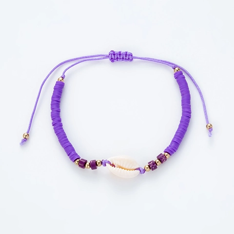 Handmade Bohemian Soft Clay Beads Bracelet Natural Shell Charm Adjustable Jewelry For Women Kids Summer Beach Vacation