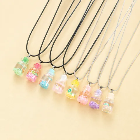 Cartoon Driftflasche Anhänger Halskette Edelstahl Schlangenkette Schwarze Wachsschnur Wunschflasche Damen Teenager Schmuck