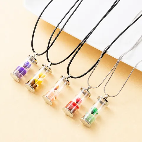 Edelstahl Trockenblumen Treibflasche Halskette Mori Stil Handgefertigte Acryl Anhänger Schmuck Für Damen Ästhetisches Geschenk