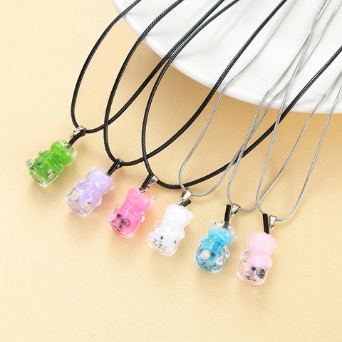 Cute Resin Gummy Bear Pendant Necklace For Women Girls Simple Stainless Steel Chain Animal Charm Necklace Jewelry Gift