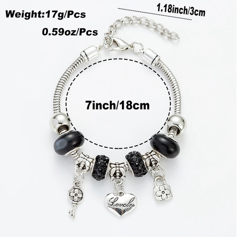 Bohemian Legierung Perlen Armband Für Damen Herz Anhänger Schlangenkette Handgefertigter Schmuck Mit Schlüssel Schloss Anhänger