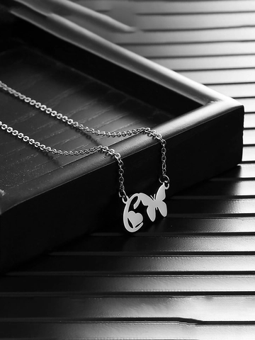 Minimalistische Edelstahl Schmetterling Initial Anhänger Halskette Versilbert Alphabet Name Buchstabe A-Z Unisex Schmuck Geschenk