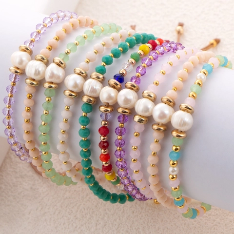 Handgefertigtes Süßwasserperlen Armband Für Damen Naturkristallsteine Verstellbare Geflochtene Kordel Mode Schmuck Zubehör