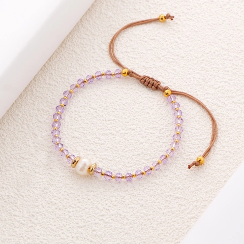 Handgefertigtes Süßwasserperlen Armband Für Damen Naturkristallsteine Verstellbare Geflochtene Kordel Mode Schmuck Zubehör