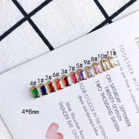 Copper Gold Plated Rectangle Rhinestone Pendant For DIY Necklace Bracelet Making Small Colorful Crystal Jewelry Charm Accessory