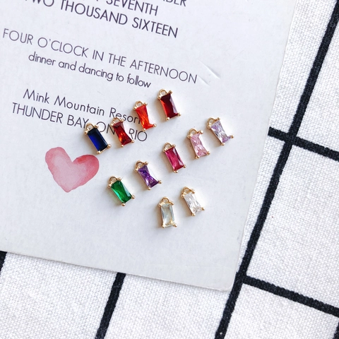 Copper Gold Plated Rectangle Rhinestone Pendant For DIY Necklace Bracelet Making Small Colorful Crystal Jewelry Charm Accessory