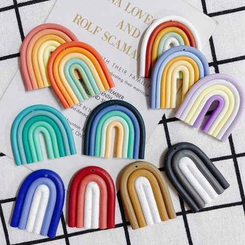Rainbow Polymer Clay Pendants Beads For DIY Jewelry Making Handmade Cartoon Rainbow Charm Crafts Earrings Necklace Decor