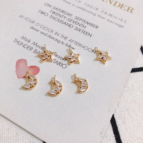 Minimalistische Legierung Strass Stern Mond Anhänger Für DIY Schmuckherstellung Vergoldetes Zubehör Für Halskette Armband