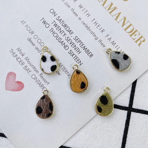 Colgantes de Peluche en Forma de Lágrima de Aleación Con Estampado Animal de Leopardo para Joyería DIY Pendientes Collar Manualidades
