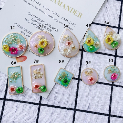 Handmade Resin Dried Flower Alloy Pendant DIY Jewelry Making Material Glue Dropping Floral Butterfly Charm Accessories For Earrings