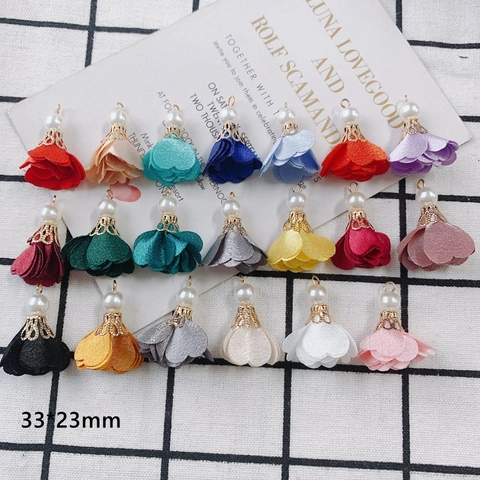 Accessoires de Bijoux DIY Tissés à la Main Élégant Pendentif Gland en Tissu de Satin Rétro Avec Calotte en Alliage Perle Artificielle