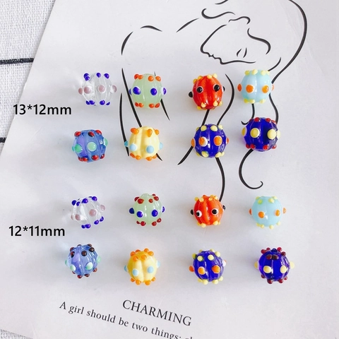 Handmade Lampwork Glass Beads For DIY Jewelry Making Fun Quirky Round Cartoon Glass Pendants Colorful Dot Beads Accessories