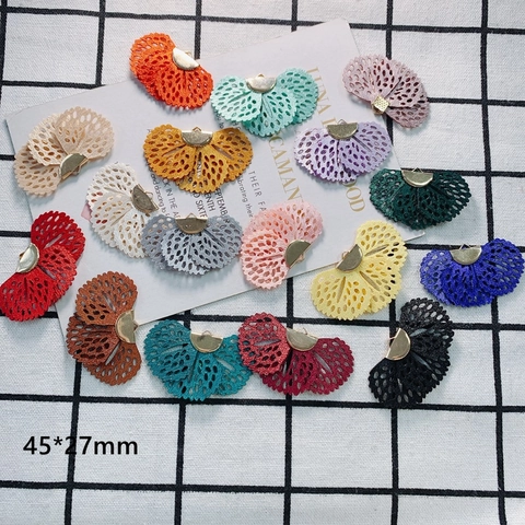 Vintage Fan Shape Fabric Lace Pendant DIY Jewelry Making Accessories Embroidered Alloy Clasp Charm For Earrings Keychain