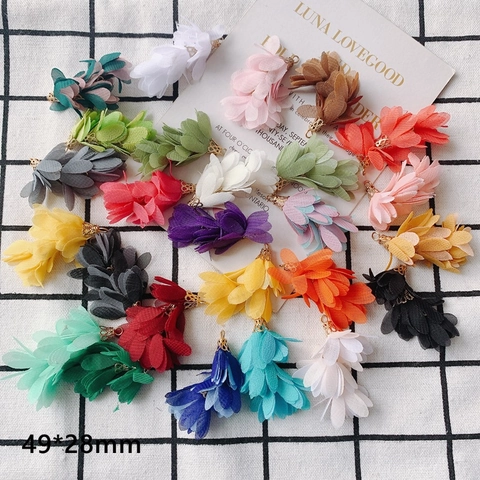 Chiffon Fabric Flower Tassel Pendant Alloy Cap DIY Jewelry Accessories For Earrings Bag Charms Making Handmade Crafts