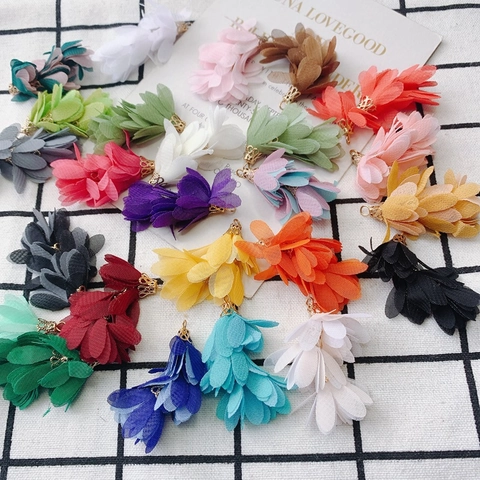 Chiffon Fabric Flower Tassel Pendant Alloy Cap DIY Jewelry Accessories For Earrings Bag Charms Making Handmade Crafts