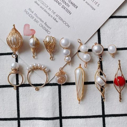 Handmade Copper Wire Wrapped Artificial Pearl Pendants For DIY Jewelry Making Elegant Gold Plated Various Shape Pendant Accessories