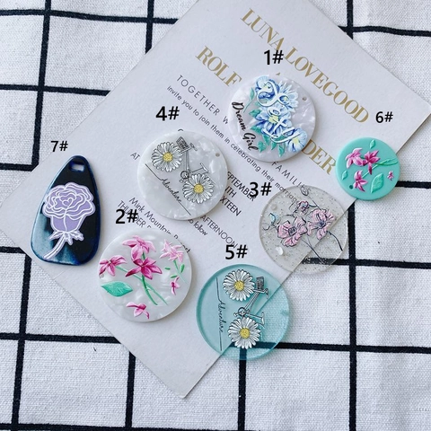 Acryl Reliëf Bloemenpatroon Kralen DIY Sieraden Maken Hangers Japans Fris Fiets Floral Decoratieve Accessoires Materialen