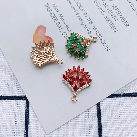 DIY Alloy Rhinestone Fan Shaped Leaf Pendant Charms For Earrings Necklace Making Luxurious Electroplated Jewelry Findings