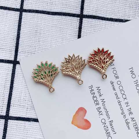 DIY Alloy Rhinestone Fan Shaped Leaf Pendant Charms For Earrings Necklace Making Luxurious Electroplated Jewelry Findings