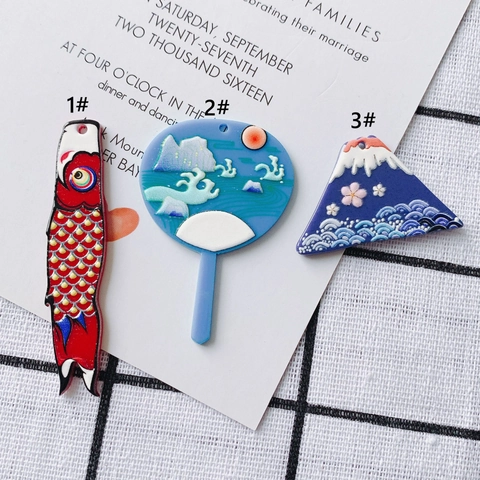 Japanse Stijl Acryl Hars Epoxy Hangers DIY Sieraden Accessoires Ukiyo-e Karpervlag Mount Fuji Ronde Waaier Hangers