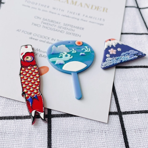 Japanse Stijl Acryl Hars Epoxy Hangers DIY Sieraden Accessoires Ukiyo-e Karpervlag Mount Fuji Ronde Waaier Hangers