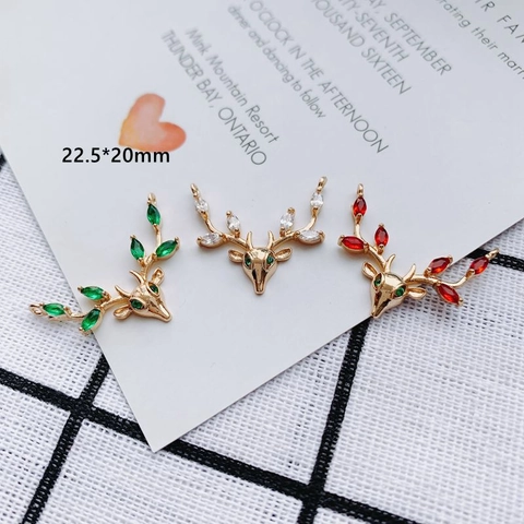 Colgante de Cabeza de Alce Reno de Cobre DIY Incrustado de Zirconia Accesorios de Joyería para Collar Pendientes Navidad Decoración