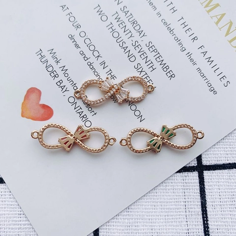 Infinity Symbol Bow Knot Jewelry Connectors Alloy Rhinestone Zirconia Inlaid Double Loop Pendants For Bracelet Necklace